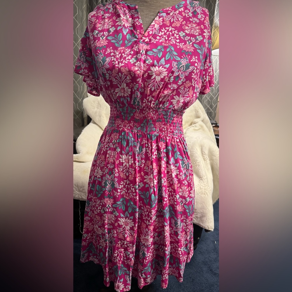 Floral Pink and Green Dress